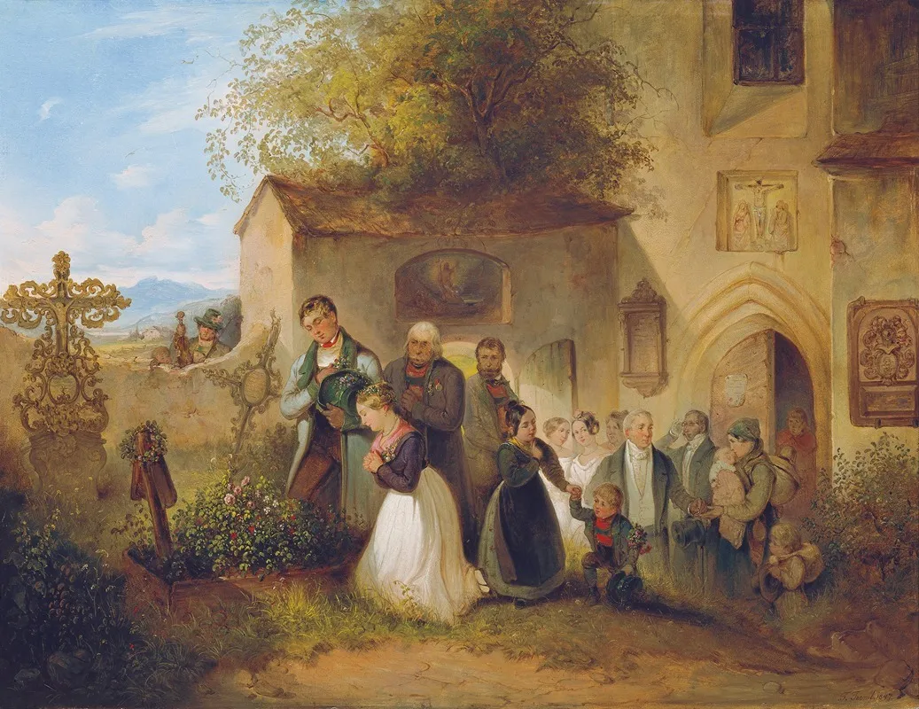 Am Friedhof Die Braut Am Grabe Wall Art by Friedrich Johann Treml - High-Resolution Digital Print