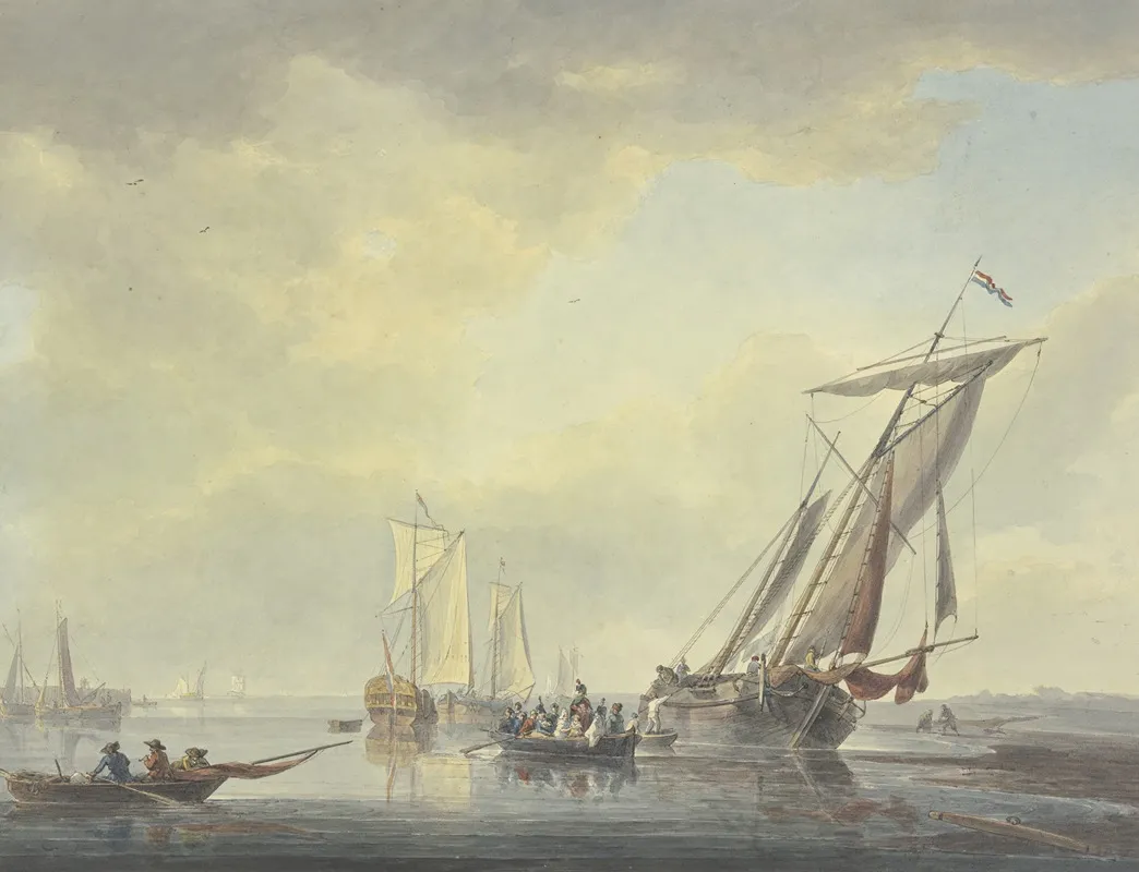 Am Strande Liegen Barken Ein Boot Mit Vielen Personen Worunter Einiges Militar Fahrt Dem Lande Zu Wall Art by Arie Lamme - High-Resolution Digital Print