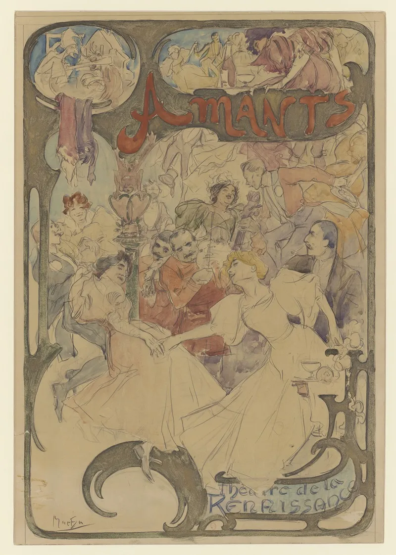 Amants Maquette Daffiche Hommes Et Femme Entourant Des Musiciens