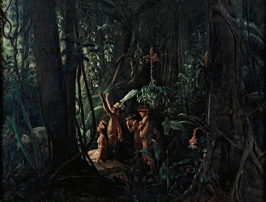 Amazonian Indians Worshiping The Sun God Wall Art by François–Auguste Biard - High-Resolution Digital Print