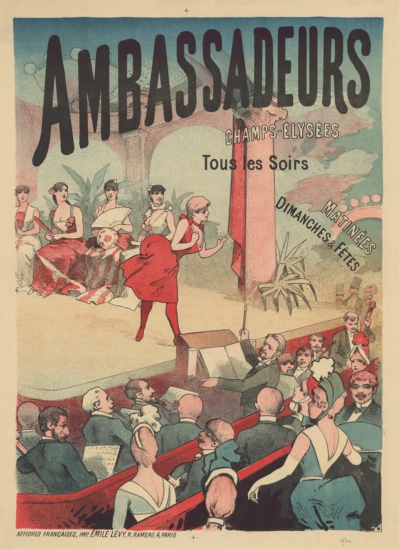 Ambassadeurs Champs Elysees Tous Les Soirs Matinees Dimanches Fetes Wall Art by Imp. Emile Lévy - High-Resolution Digital Print