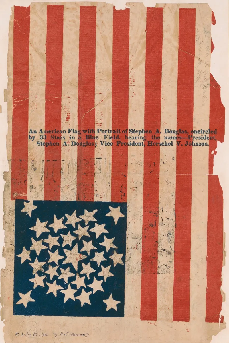 American Flag Campaign Banner For Stephen A Douglas And Herschel V Johnson Wall Art by H. C. Howard - High-Resolution Digital Print