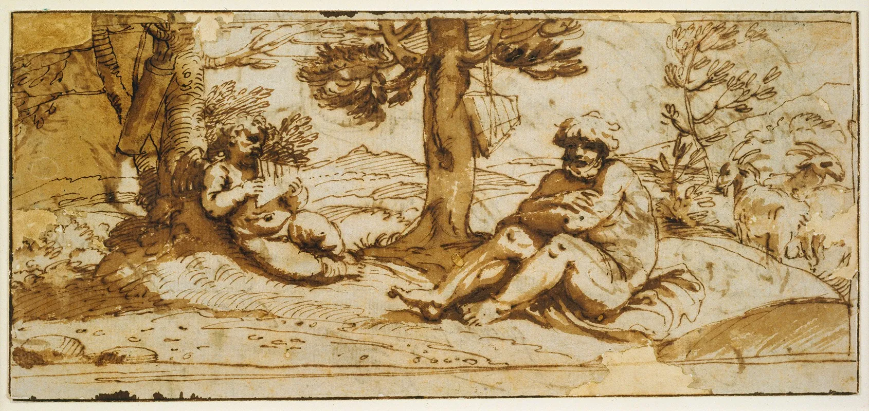 Amor Playing The Flute And Silen In An Arcadian Landscape