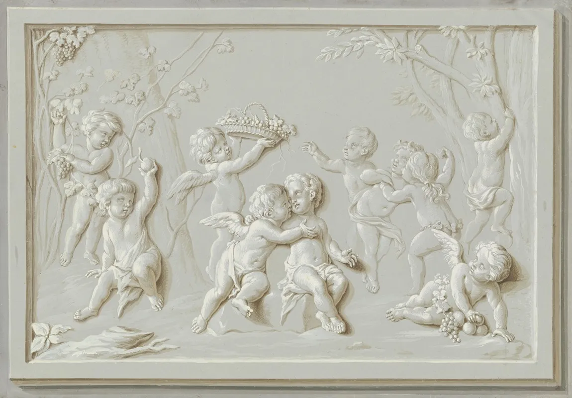 Amoretten Bei Der Weinlese Als Relief Dargestellt Wall Art by Andreas Leonhard Moeglich - High-Resolution Digital Print