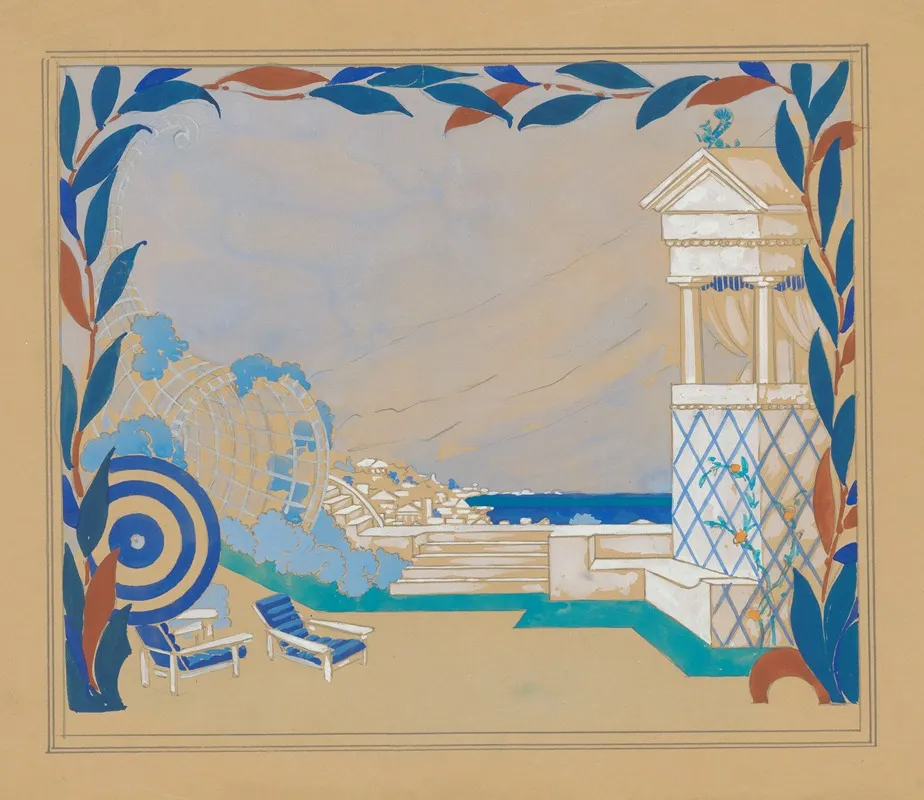 Amphitryon 38 Maquette De Decor Acte I Terrasse Donnant Sur Une Ville Antique Au Bord De La Mer Wall Art by Jean-Camille Cipra - High-Resolution Digital Print