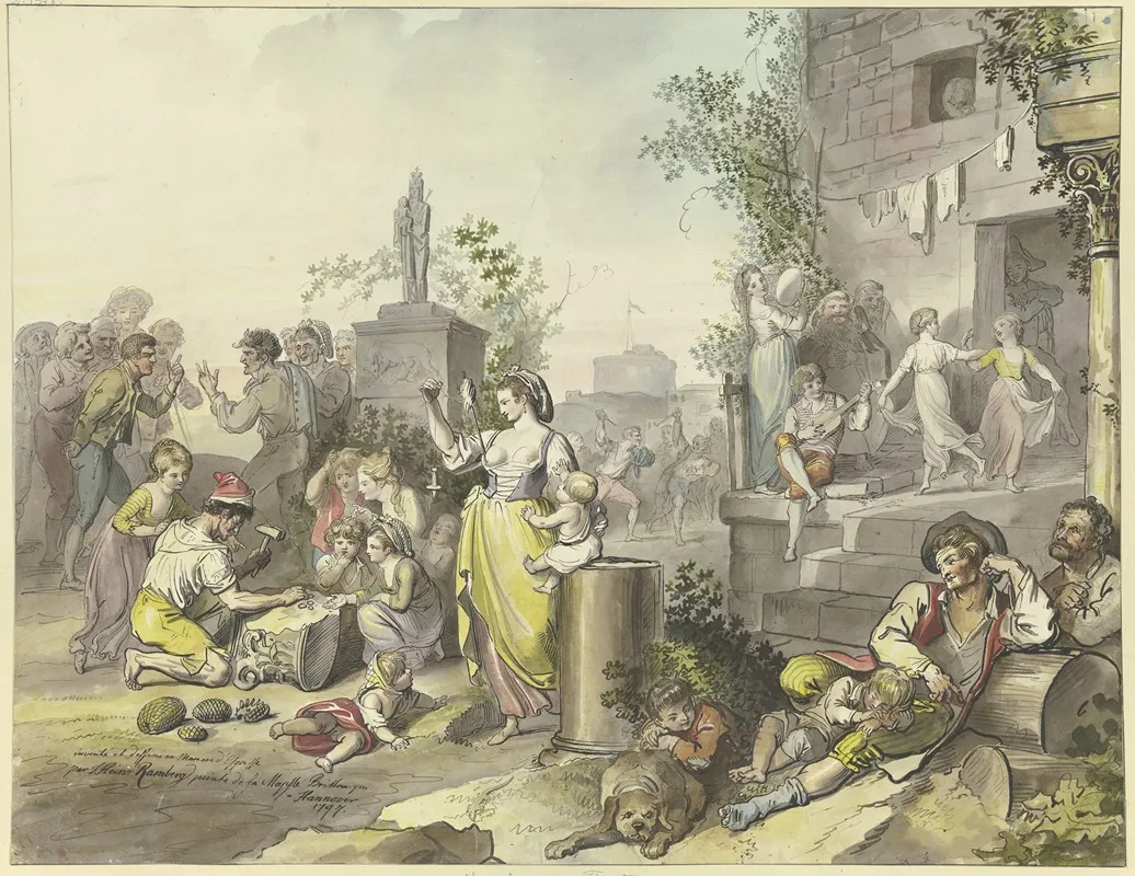 Amusements In Trastevere Wall Art by Johann Heinrich Ramberg - High-Resolution Digital Print