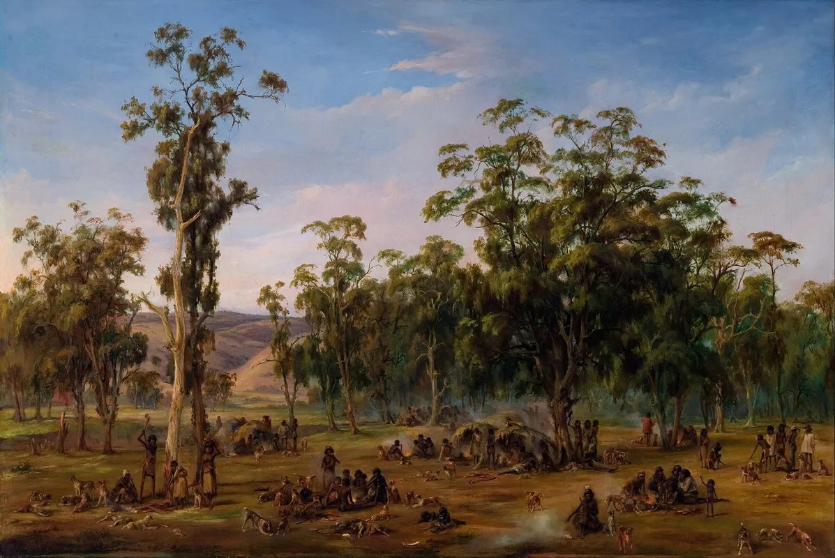 An Aboriginal Encampment Near The Adelaide Foothills Wall Art by Alexander Schramm - High-Resolution Digital Print