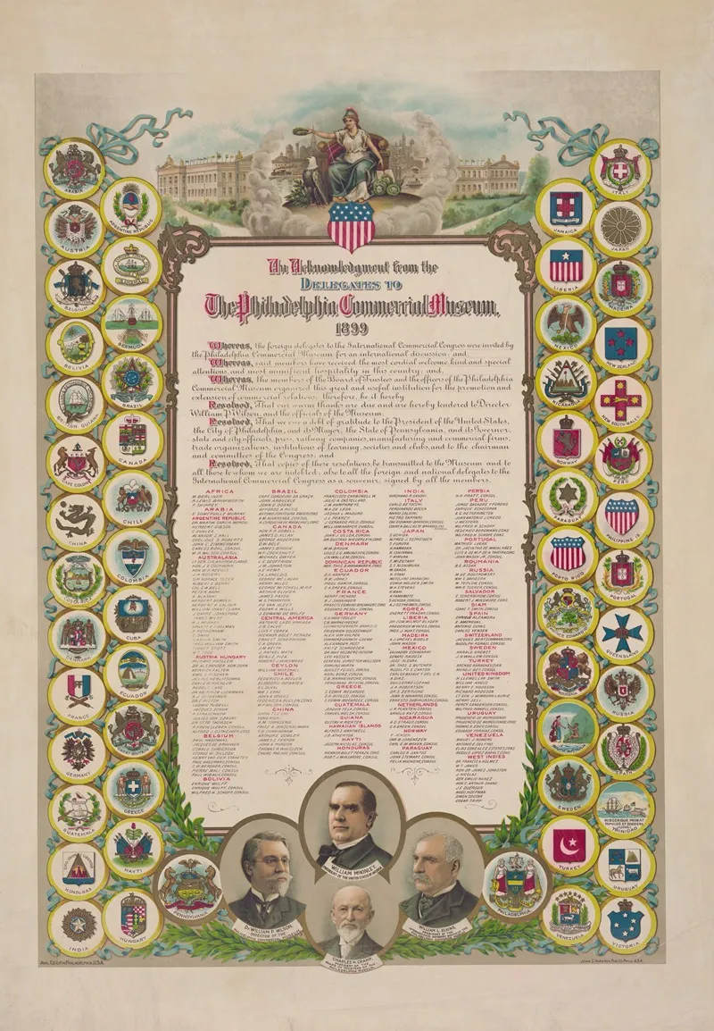 An Acknowledgment From The Delegates To The Philadelphia Commercial Museum 1899 Wall Art by Avil Co. - High-Resolution Digital Print