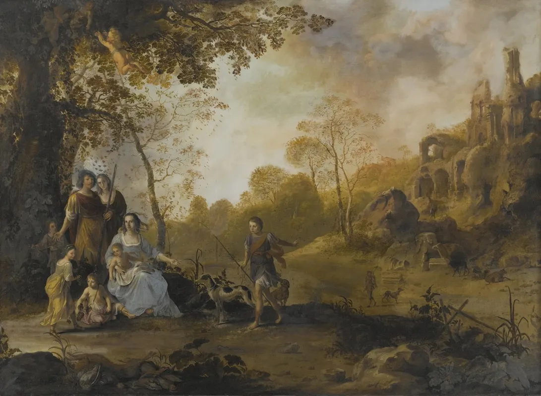 An Allegorical Family Portrait In A Landscape Wall Art by Dirck van der Lisse - High-Resolution Digital Print