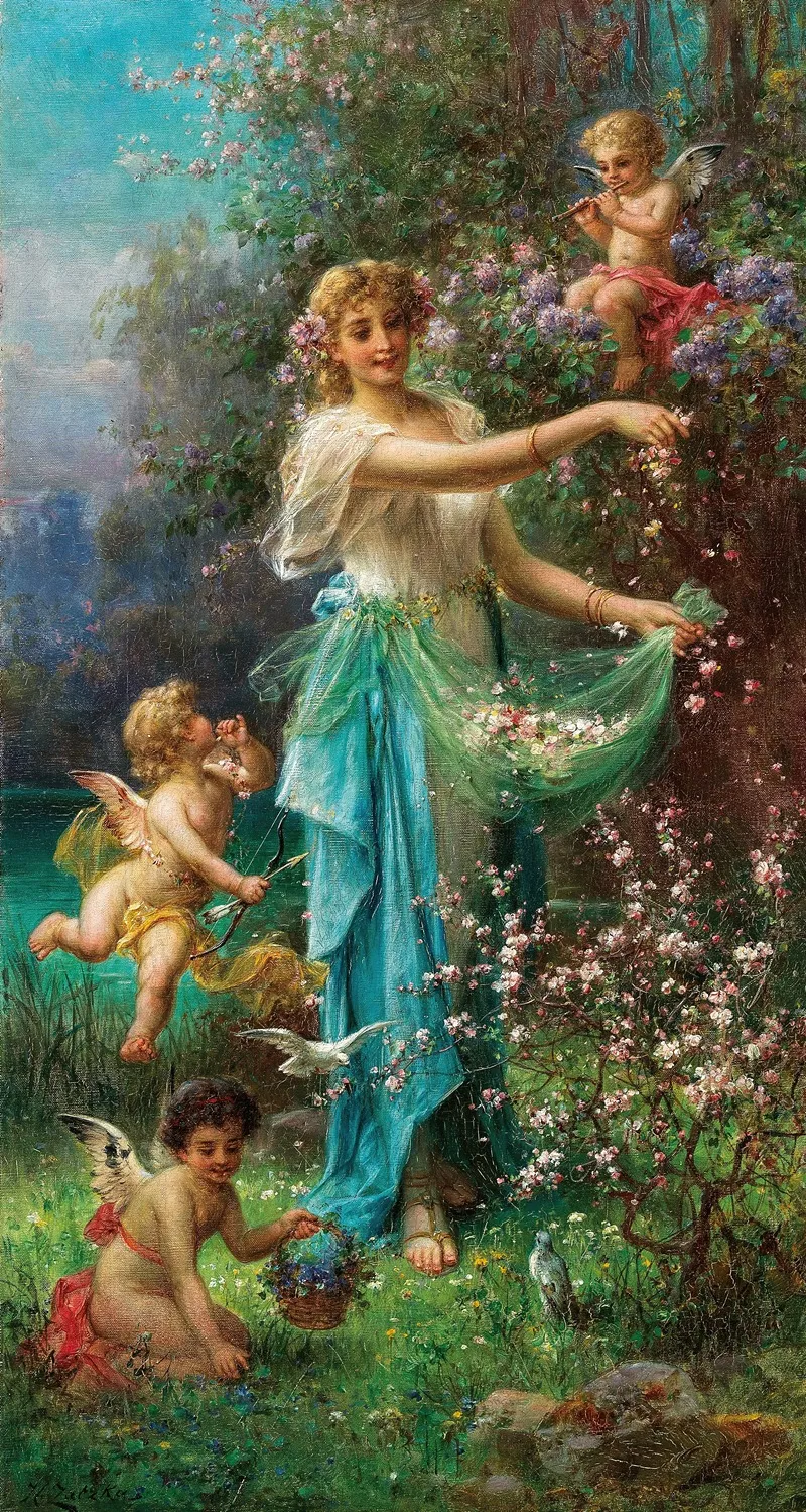 An Allegory Of Spring With Cupid Wall Art by Hans Zatzka - High-Resolution Digital Print