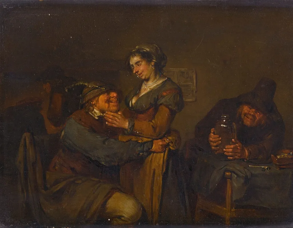 An Amorous Couple In An Inn Wall Art by Egbert van Heemskerck the Younger - High-Resolution Digital Print