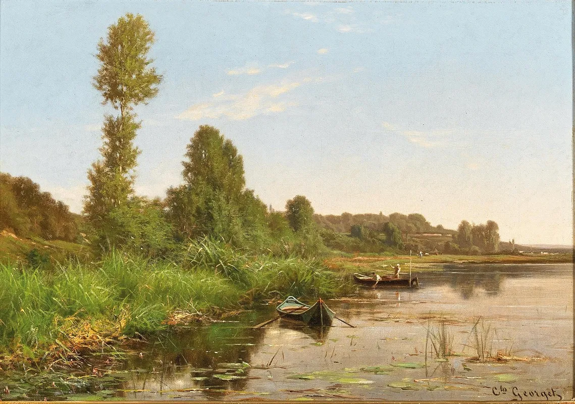 An Angler By The River Wall Art by Charles-Jean Georget - High-Resolution Digital Print