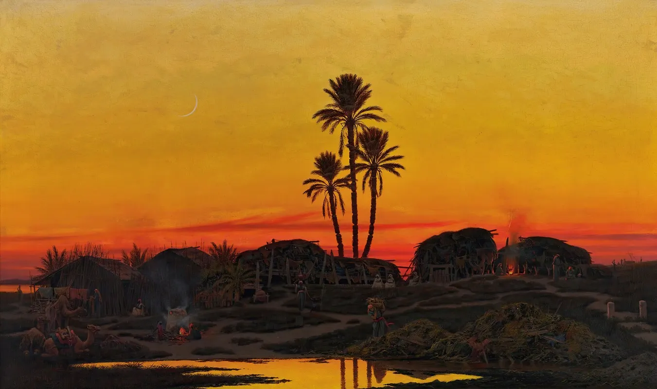 An Arab Camp At Sunset Wall Art by Richard Fuchs - High-Resolution Digital Print