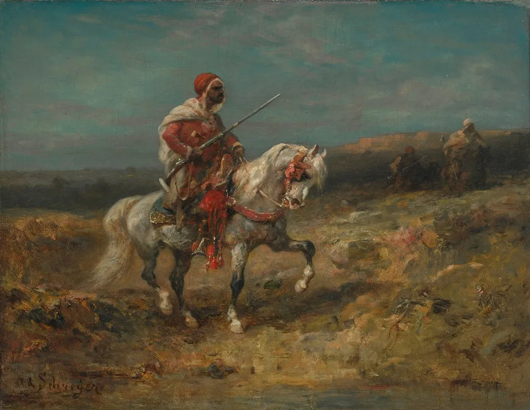 An Arab Horseman On The Look Out Wall Art by Adolf Schreyer - High-Resolution Digital Print