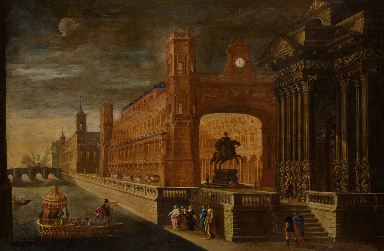 An Architectural Capriccio With Aeneass Arrival In Carthage In The Foreground