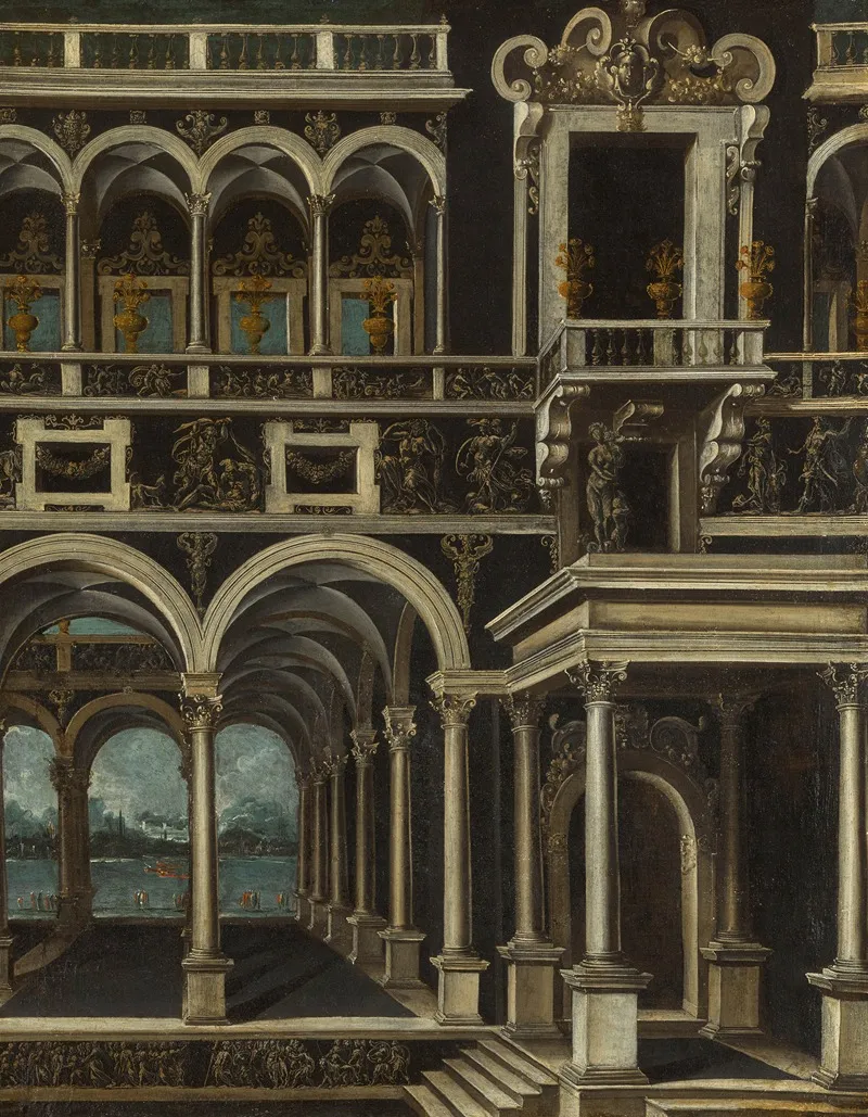 An Architectural Capriccio With Figures By A Lake Wall Art by Monsù Desiderio - High-Resolution Digital Print