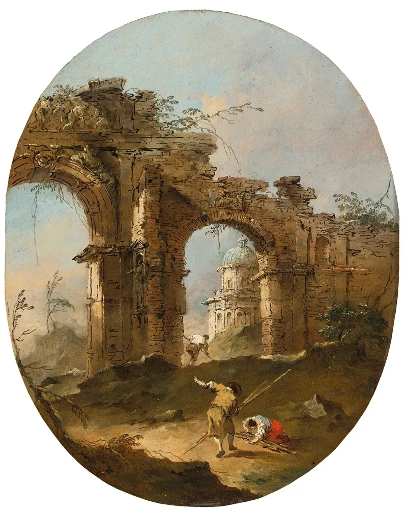 An Architectural Capriccio With Figures By A Ruined Arch Wall Art by Francesco Guardi - High-Resolution Digital Print