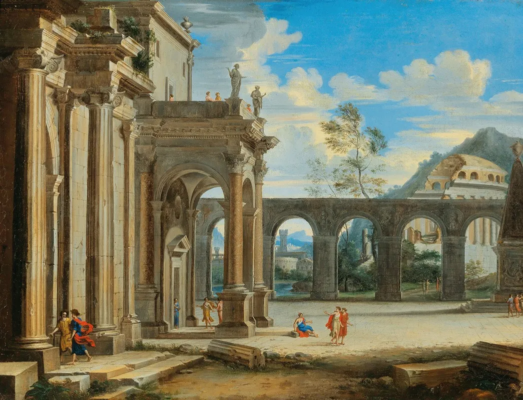 An Architectural Capriccio With Figures Wall Art by Johann Oswald Harms - High-Resolution Digital Print
