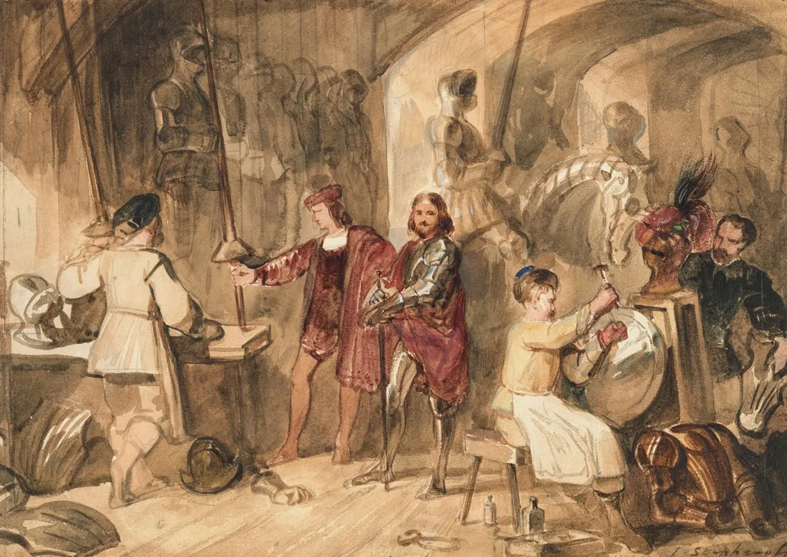 An Armourers Shop Wall Art by James Stephanoff - High-Resolution Digital Print