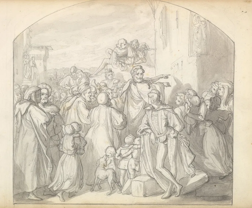 An Artist Drawing On Wall Of A Church Watched By A Crowd Wall Art by Frederic Leighton - High-Resolution Digital Print