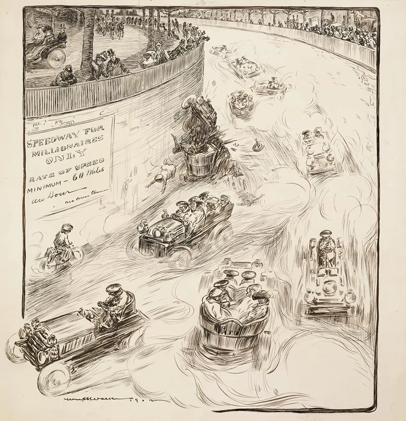An Auto Race For Millionaires Only Cars Run In Either Direction And There Is A Crash Along One Wall