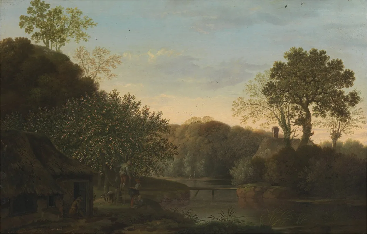 An Autumn Landscape With Apple Pickers Wall Art by George Smith - High-Resolution Digital Print