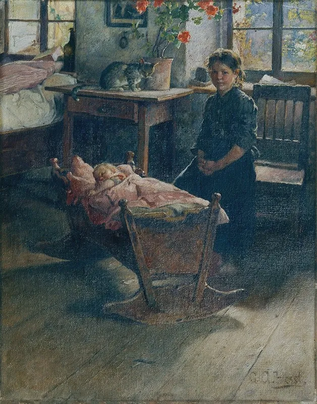 An Der Wiege Wall Art by Gustav August Hessl - High-Resolution Digital Print