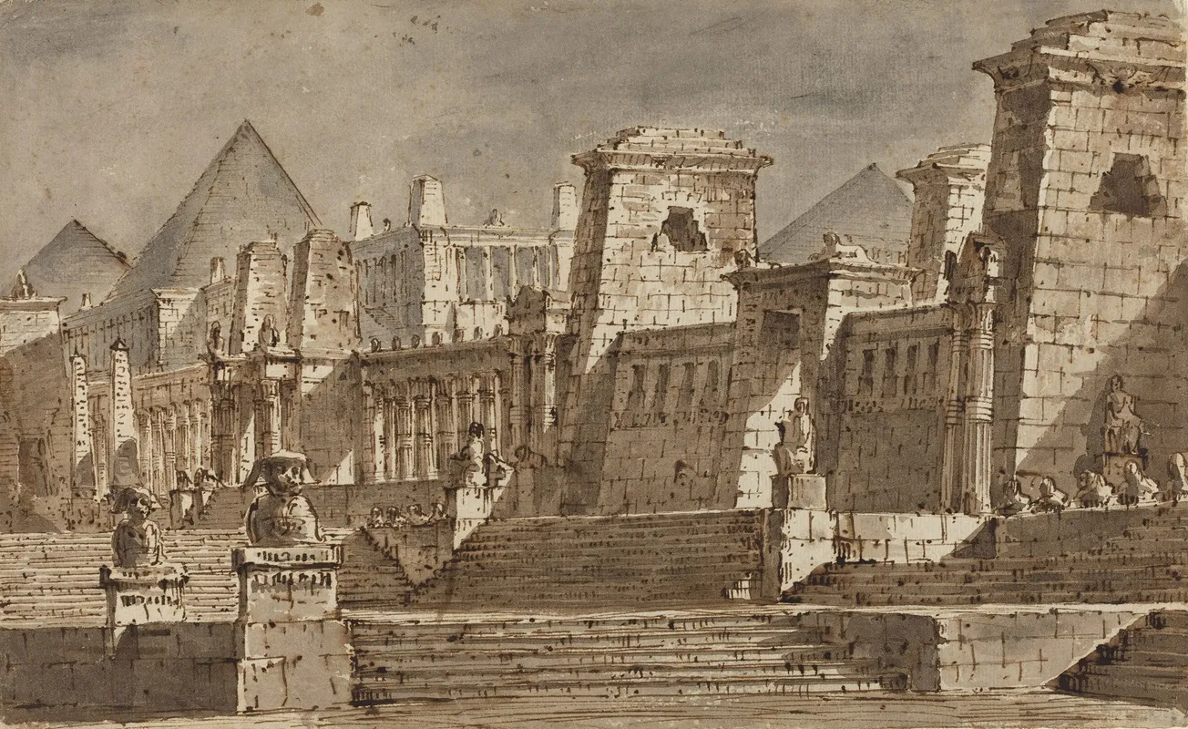 An Egyptian Stage Design Wall Art by Pietro Gonzaga - High-Resolution Digital Print