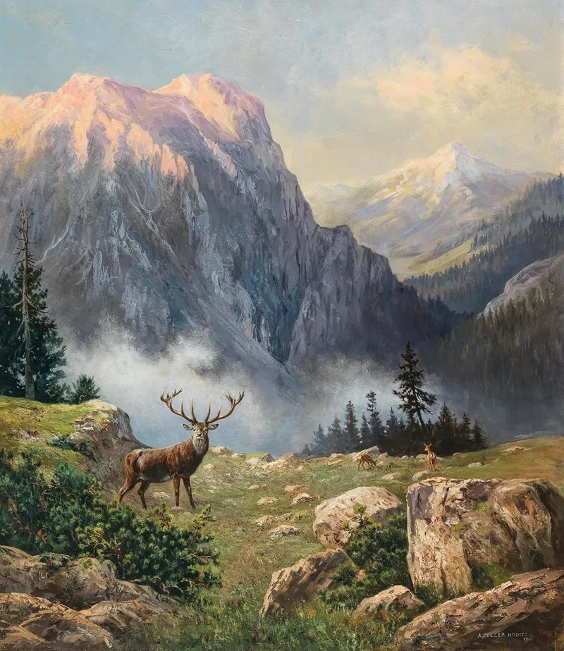 An Eight Pointer In The Mountains Wall Art by Arthur Graf Polzer-Hoditz - High-Resolution Digital Print