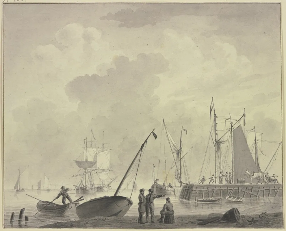 An Einem Damm Ziehen Matrosen Ein Schiff Vorbei Wall Art by Cornelis Thim - High-Resolution Digital Print