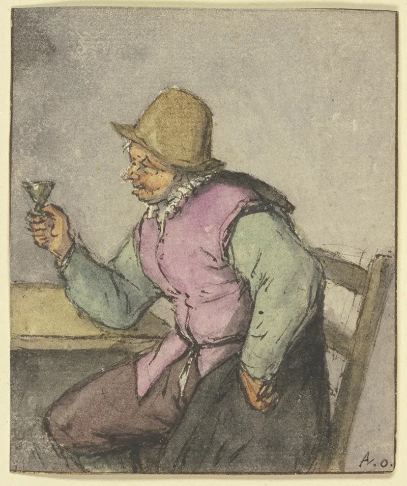 An Einem Tisch Sitzender Bauer Mit Glas Nach Links Wall Art by Adriaen van Ostade - High-Resolution Digital Print