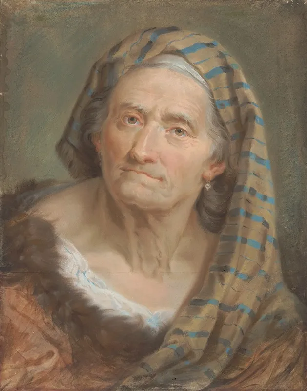 An Elderly Woman In A Striped Shawl Wall Art by Giuseppe Nogari - High-Resolution Digital Print