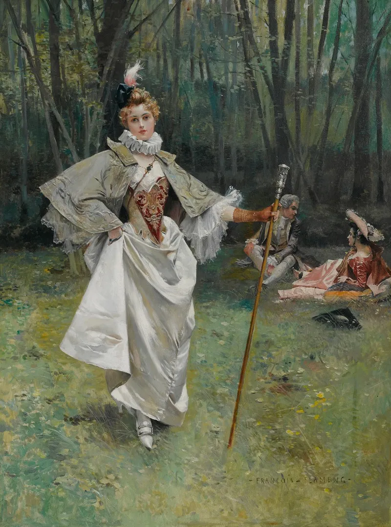 An Elegant Beauty In The Park Wall Art by François Flameng - High-Resolution Digital Print