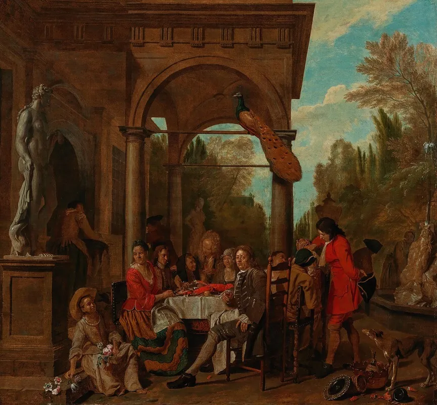 An Elegant Company Having Dinner On A Terrace Wall Art by Jan Josef Horemans The Elder - High-Resolution Digital Print