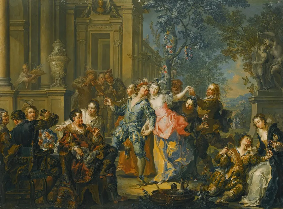 An Elegant Company Making Merry Outside A Palace Wall Art by Johann Georg Platzer - High-Resolution Digital Print