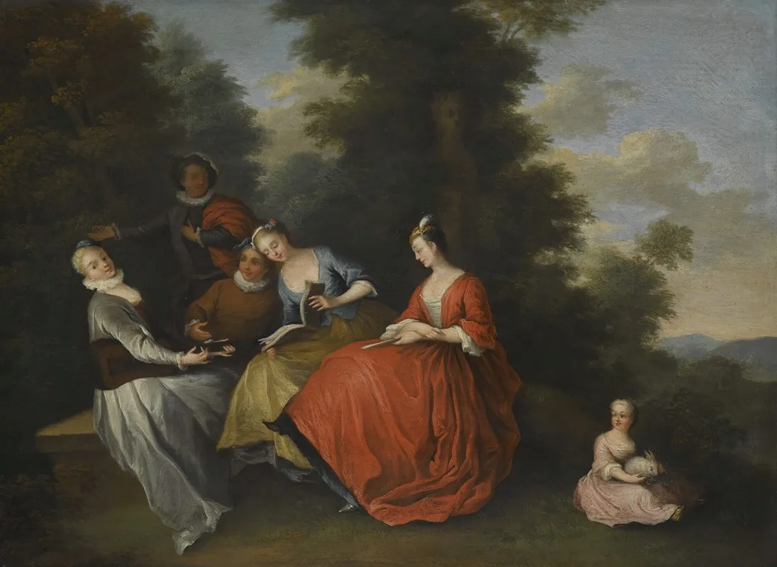 An Elegant Company Seated Outdoors Making Music Wall Art by Circle Of Bonaventure De Bar - High-Resolution Digital Print