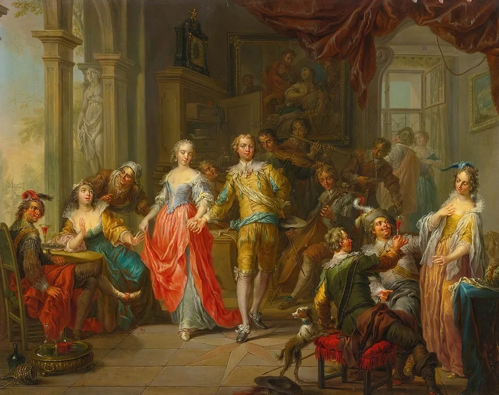 An Elegant Company With Figures Playing Musical Instruments And Merrymaking In An Interior Wall Art by Franz Christoph Janneck - High-Resolution Digital Print