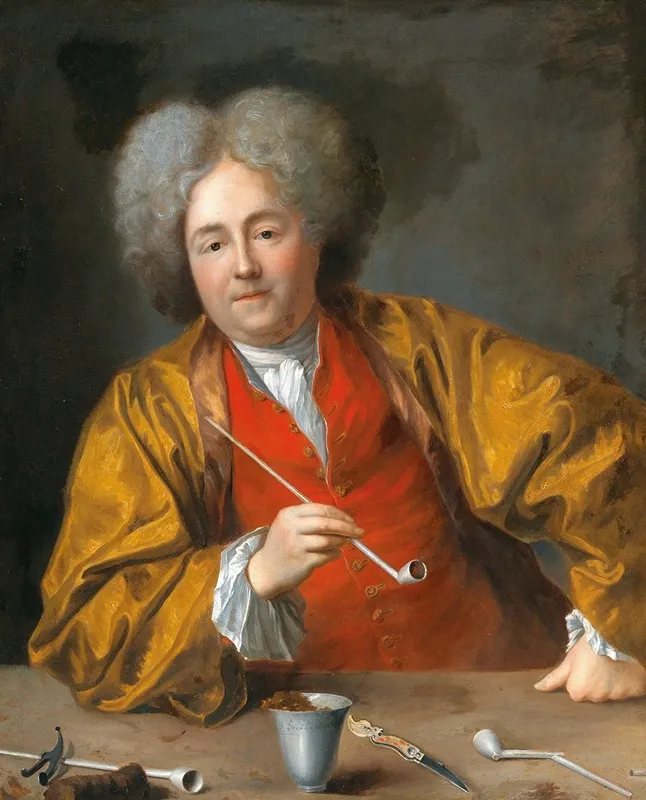 An Elegant Gentleman Holding A Pipe Wall Art by Workshop of Jean-Baptiste Santerre - High-Resolution Digital Print