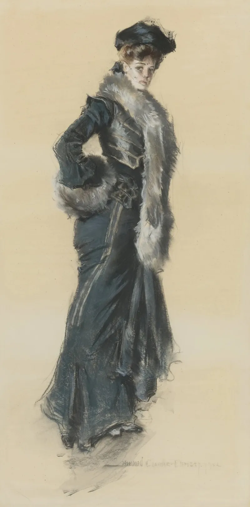 An Elegant Lady In A Fur Trimmed Coat