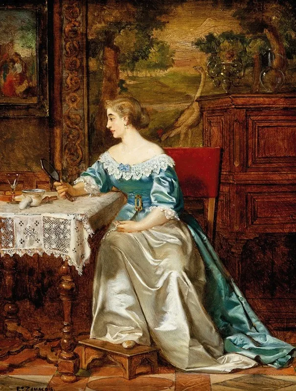 An Elegant Lady In A Historicist Interior Wall Art by Eduardo Zamacois y Zabala - High-Resolution Digital Print