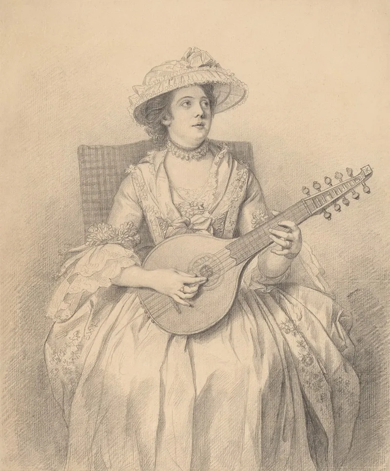 An Elegant Lady Playing A Cittern Wall Art by Nathaniel Dance Holland - High-Resolution Digital Print