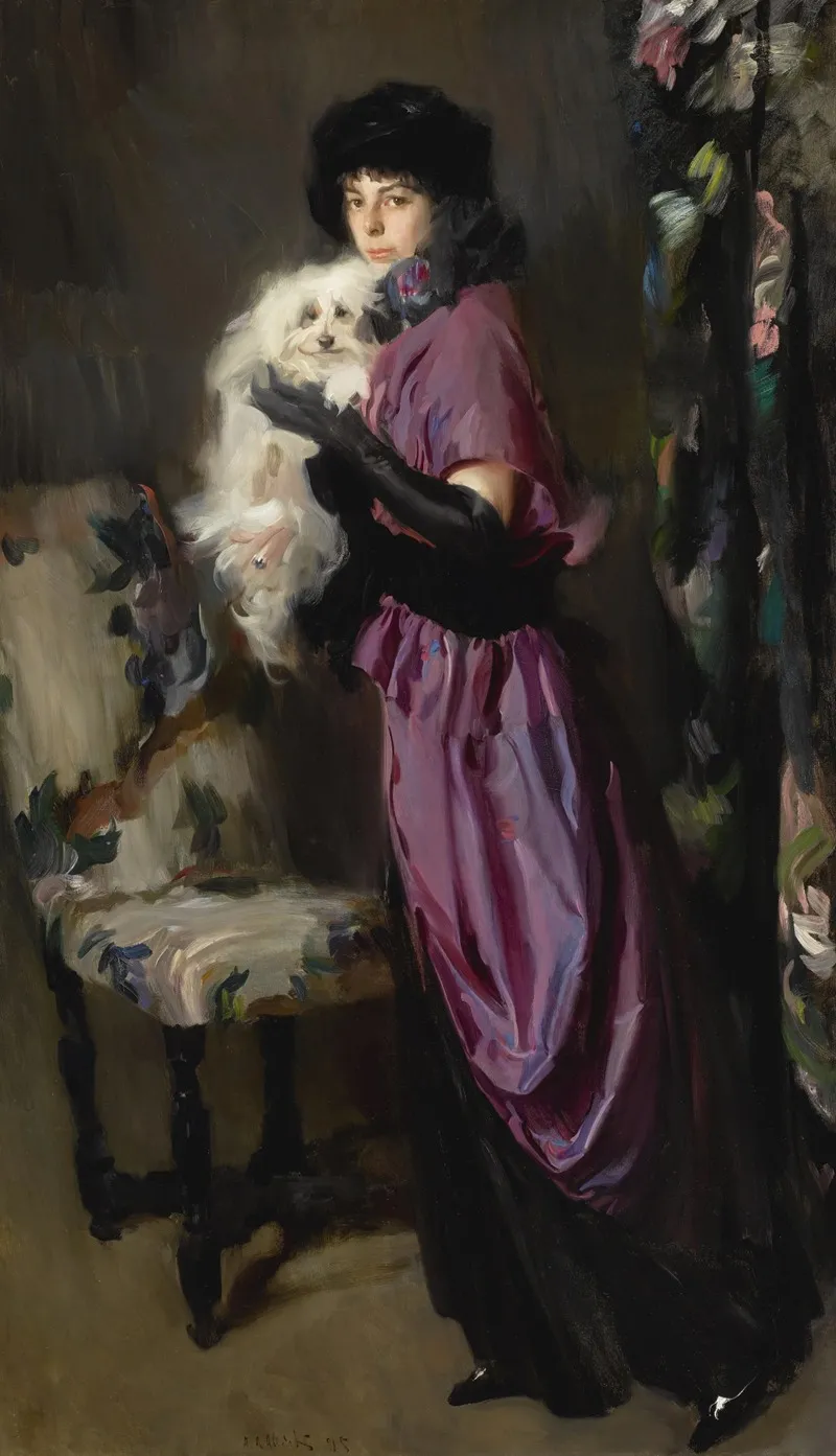 An Elegant Woman With Her Maltese Wall Art by Ambrogio Antonio Alciati - High-Resolution Digital Print