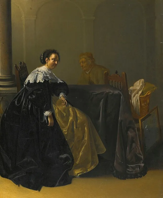 An Elegant Young Lady And Old Maid In An Interior Wall Art by Jacob Duck - High-Resolution Digital Print