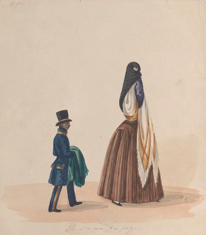 An Elegantly Dressed Woman And Her Page Wall Art by Francisco Fierro - High-Resolution Digital Print