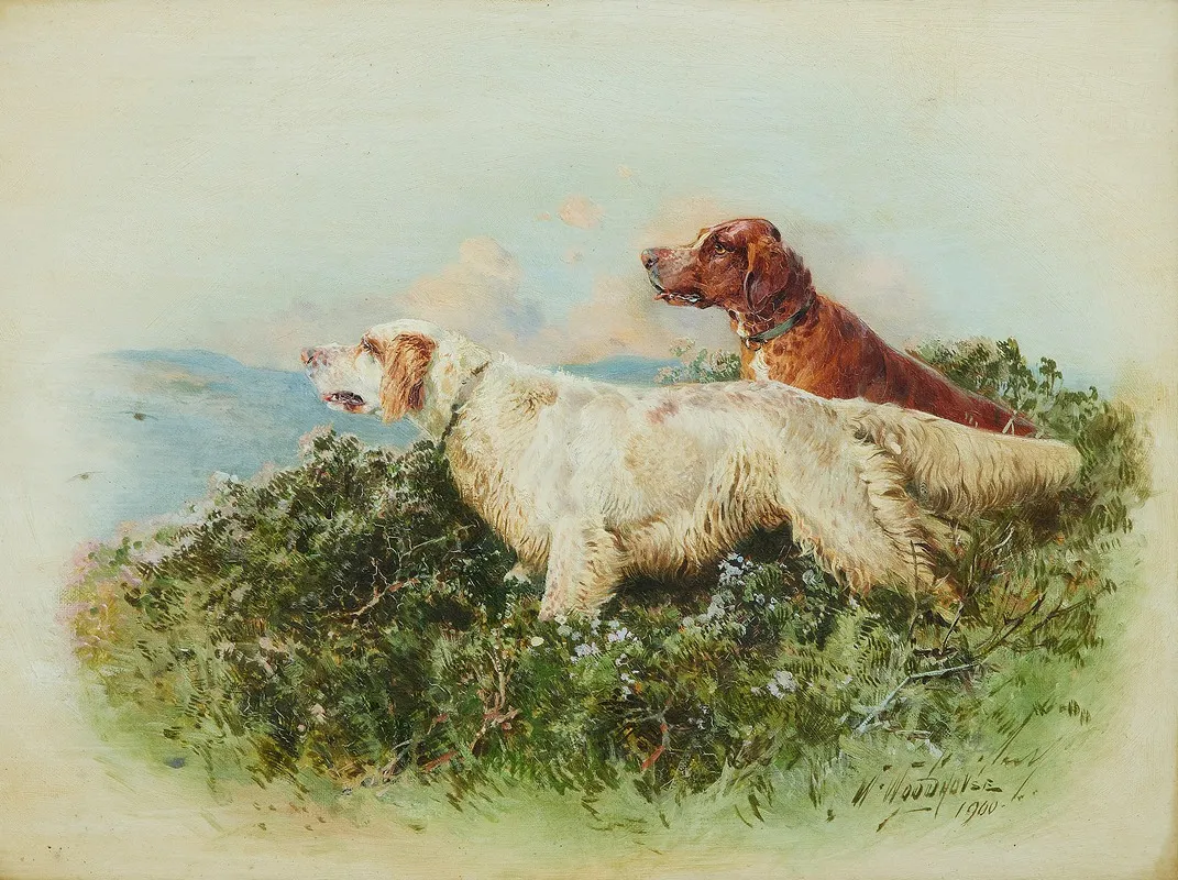 An English And An Irish Red And White Setter On The Moors Wall Art by William Woodhouse - High-Resolution Digital Print