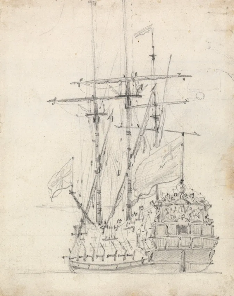 An English Frigate At Anchor Viewed From The Port Quarter