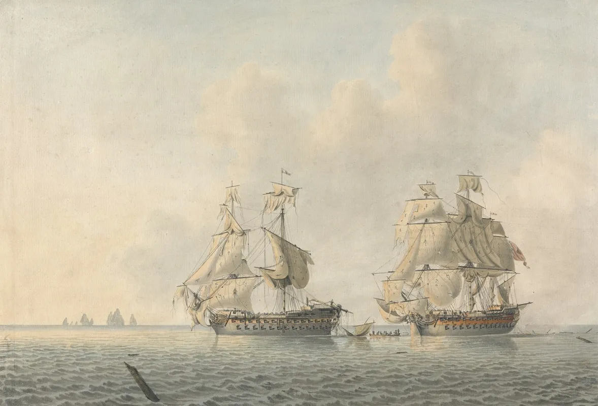 An English Man Of War Taking Possession Of A Ship Wall Art by Robert Cleveley - High-Resolution Digital Print