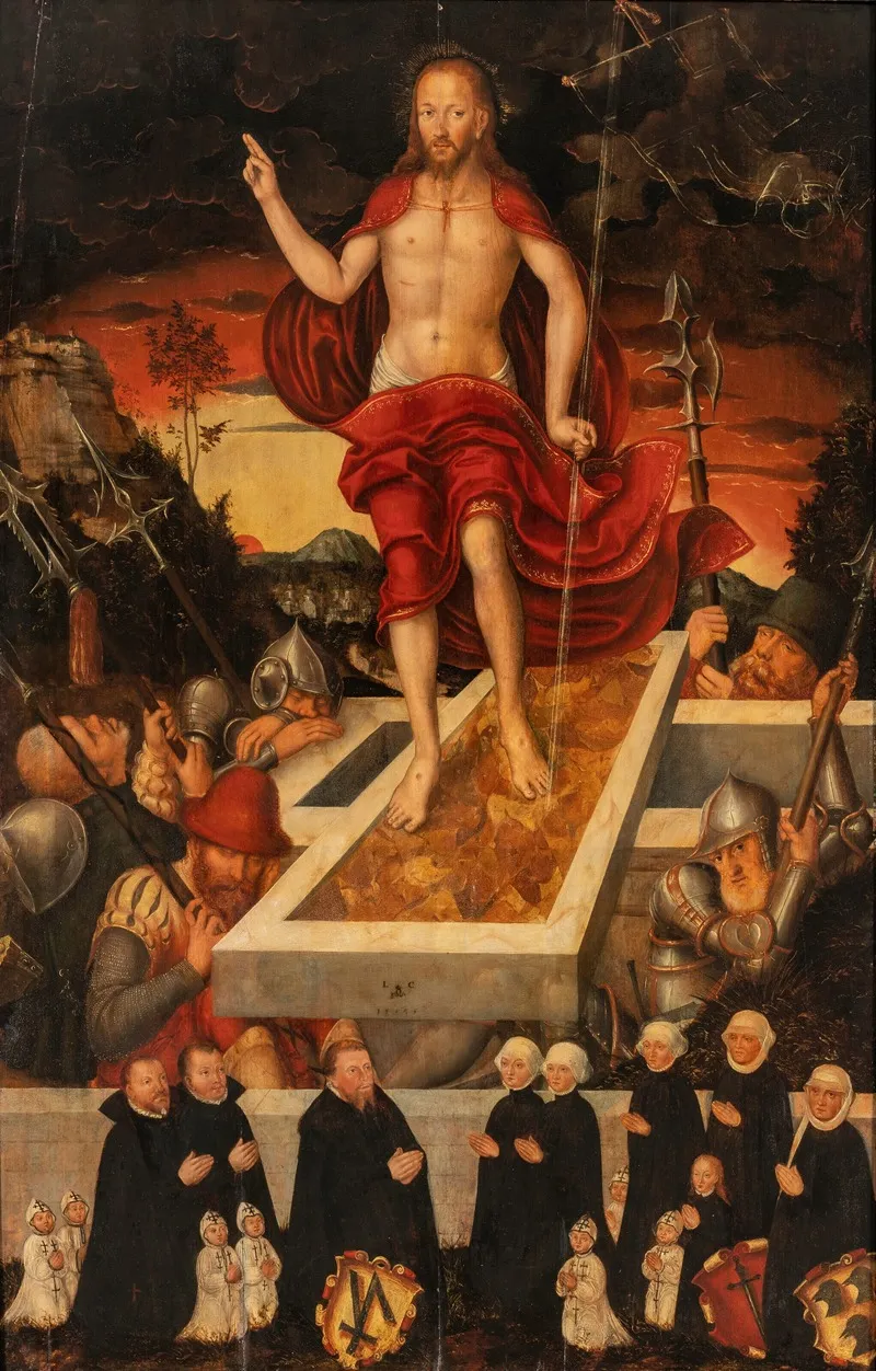 An Epitaph The Resurrected Christ With A Donor Family Wall Art by Lucas Cranach the Younger - High-Resolution Digital Print