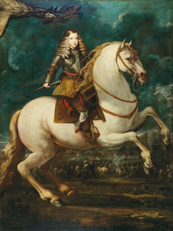 An Equestrian Portrait Of The Young King Charles Ii Of Spain Wall Art by Sebastián Herrera Barnuevo - High-Resolution Digital Print