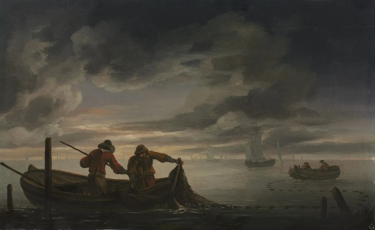 An Estuary Scene With Fisherman Wall Art by Raphael Govertsz. Camphuysen - High-Resolution Digital Print